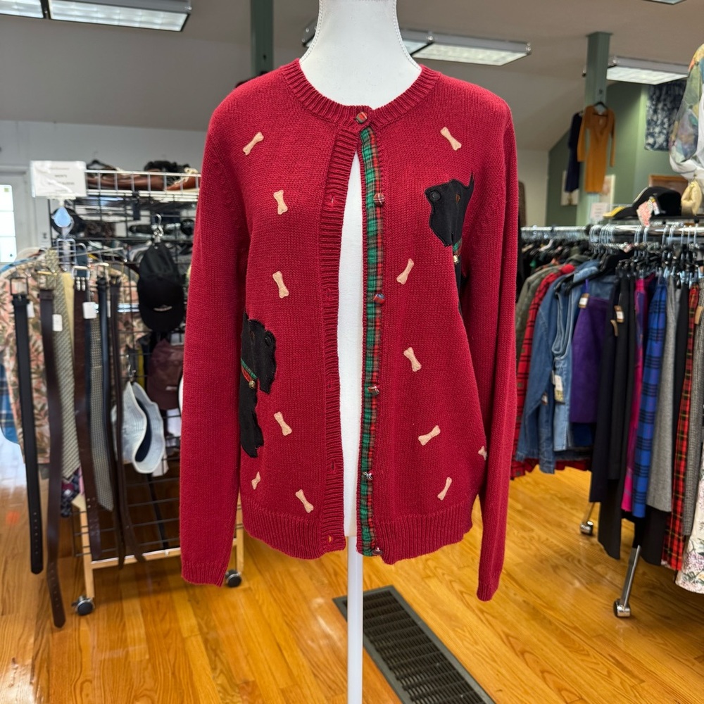 Vintage All Points Scottish Terrier Appliqué Cardigan Granny Sweater